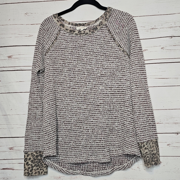 Mystree Striped and Leopard Print Long Sleeve Top - Picture 1 of 10